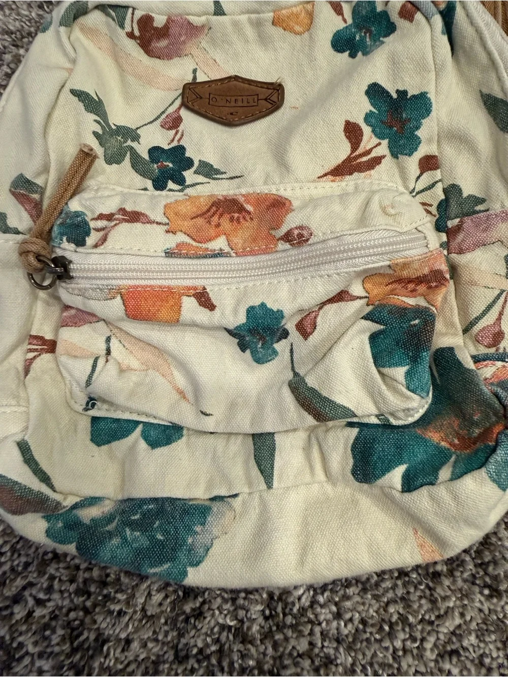 O’Neill Floral Mini Backpack Canvas Cream Tan Boho Beach Travel Bag